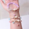 Fashion Korean White Flower Purple Beaded Bracelet for Women Charm Crystal Beads Elastic Adjustable Bracelet Friendship Jewelry. 