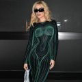 Hugcitar Striped Print Long Sleeve See Through Bodycon Maxi Dress 2023 Winter Women Y2K Evening Party Festival Clothes.