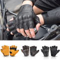 Summer Yellow Motorcycle Gloves Fingerless Leather Moto Glove Half Finger Retro Motorcycle Half Gloves Men Women For Riding. 