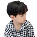 tik tok kids wig men's middle fashion short hair korean version handsome student black short straight wig head cover.