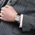 Square Design Men'S Belt Watch Stylish Leather Strap Elegant Finish Men'S Watch Roman Numerals Square Watch For Business Attire.