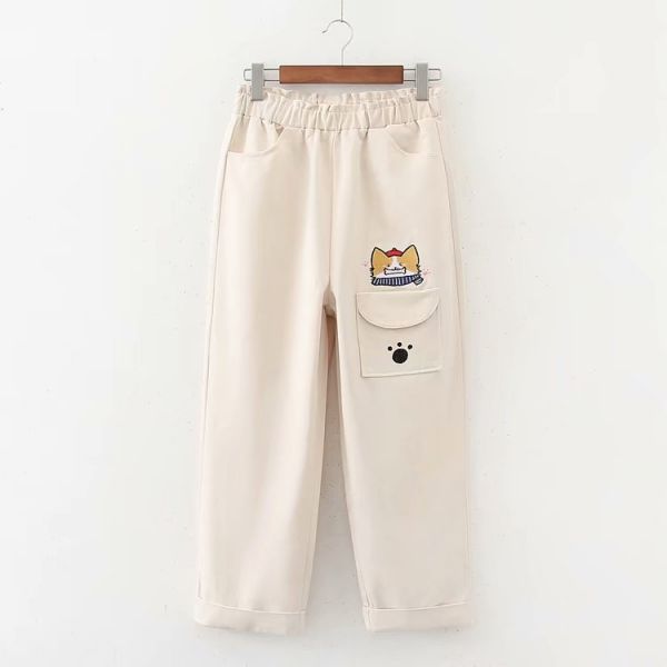 New%20Girls'%20High%20Waist%20Cat%20Printed%20Pocket%20Trousers%20Good%20Quality%20-%20Image%203