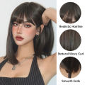 Straight Bob Synthetic Wigs Dark Brown Hair with Bangs for Women Shoulder Length Wig Daily Use Heat Resistant Korean Hairstyle. 