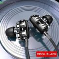 Dual Speaker Wired Earphone Headset Computer Dual Driver Stereo Sport Earbuds with Mic. 