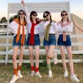 Korean Style Shawl Girlfriends Clothes 4 PCs Set Sisters Outfit Business AttirejkTravel Photography Group Clothes Funny College Style.