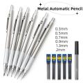 New High Quality Metal Mechanical Pencil Set 0.3/0.5/0.7/0.9/1.3/2.0mm Lead Refills Art Automatic Drafting Sketching Stationary Pencils Office School Supplies.