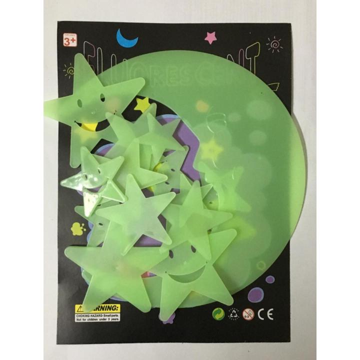 Night Glow Fluorescent Moon Stars ( Green ) 20 pcs pack - Wall Sticker - Wall Sticker
