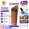 KeepSmiling G1706 Artist Paint Brush Set 6 Pcs Flat Wooden Brushes for Watercolor Acrylic & Oil Painting.