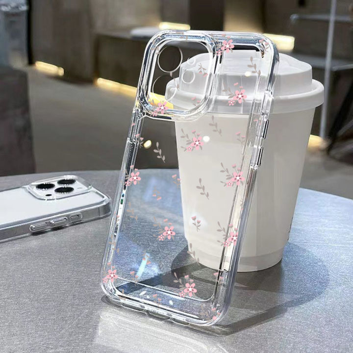 Transparent Flower Phone Case For iPhone 13 Case for iPhone 11 14 15 Pro 12  Pro Max XR XS X Plus SE Aesthetic Floral Cover