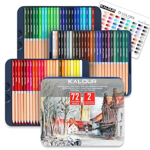 Kalour Professional 72+2 Set of Colored Pencils With Colourless Burnisher and Blender Pencils