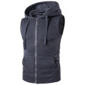 Men's Casual Hoodie with Sleeveless Zipper Sports Shirt, Spring/summer/autumn Cotton Jacket Vest. 