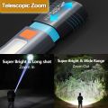 CHN81002 Zoomable Handheld LED Flashlight Telescopic Rechargeable Outdoor Waterproof Camping Light with 3 Modes & COB Work Light. 