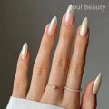 24pcs Almond Milk Yellow Chrome Powder Nails Fashion Wave Design False Nail Art Removable Waterproof Press on Nail Tips. 