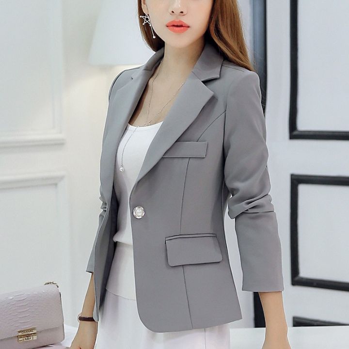 Black Women Blazer 2022 Formal Slim Blazers Lady Office Work Suit Pockets  Jackets Coat Female Korea Casual Short Blazer Femme