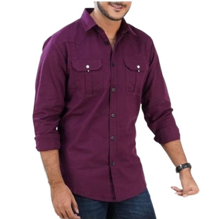 violet Colour Cotton Long Sleeve Casual Shirt For Men