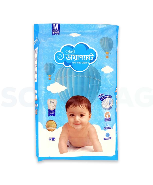 Bashundhara Baby Diaper. Pant System. Medium Size. 6-12 kg. 40 pieces