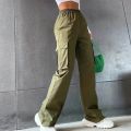 Women Cargo Trousers Korean Streetwear Women's Solid Color Cargo Pants with Elastic Waist Wide Leg Casual Joggers Sweatpants.