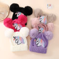 Alien Unicorn Pattern Beanie Embroidered Toddler Baby Knit Hat Winter Pom Hats Warm Cap For Boys Girls 1-4 Years Old.