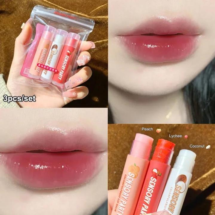 Fruit Lip Balm Set Moisturizing Clear Lip Primer Mask Cute Jelly Tinted Lip Gloss Stick Lighten Lines Vaseline Plump Lips Care