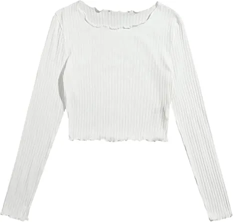 Long%20Sleeve%20Crop%20Top%20for%20Women%20Rib%20Fabric%20Lattice%20Design%20Spring%20Autumn%20Blouse%20-%20Image%203