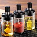 Glass Seasoning Tank Kitchen Clear Spice Bottles Pepper Spoon Seasoning Jars Oil Brush Honey Dispenser Food Storage Container. 
