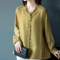 Solid Oversize M-4XL Women Shirts Ruffles V Neck Loose Blouse Women Elegant Long Sleeves Shirt Office Ladies Chic Tops Summer. 