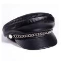 BRAND   Spring/Winter Uni54-60 CM Balck  Leather Windproof Baseball Caps Man/Woman Duckbill Gorras- chain. 