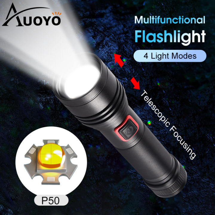 Auoyo ফ্ল্যাশলাইট মাল্টিফাংশনাল p50 মিনি টর্চ লাইট সাদা লেজার ...