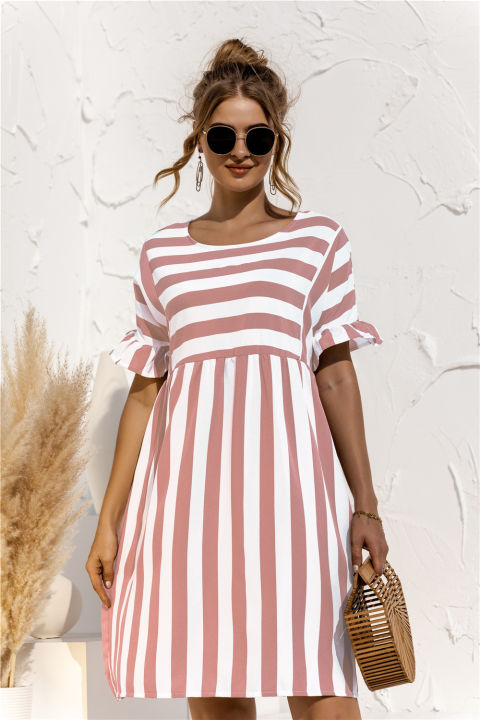Women%20New%20Fashion%20Summer%20Beach%20Dress%20Maternity%20Clothes%20Loose%20Striped%20Ruffles%20Sleeves%20Dresses%20Pregnancy%20Party%20Mini%20Dress%20Sundress%20-%20Image%204