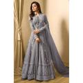 Grey Georgette Embroidery Semi Stitched Perty Dress for Women.
