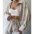 Trendsetter -Women Casual Solid Pants Two Pieces Set Long Sleeve Cropped Shirt Loose Wide Leg Trouser Outfits Female Chic Streetwear- Inventive Choice. 