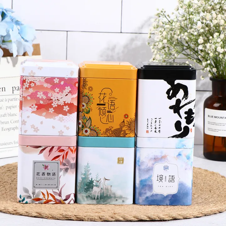 Tea%20Sealed%20Box%20Kitchen%20Storage%20Container%20Jar%20Square%20Can%20Candy%20Iron%20Vintage%20MJD%20-%20Image%203