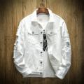 Autumn Men's Jean Jacket Slim Fit Cotton Denim Jacket Red We Black Ripped Hole Jean Coats Men Outwear Plus size.