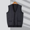 Autumn and Winter Men's New Vest Thickened Vertical Stripes Jacquard Cardigan Vest Casual Simple Men's Knitted Vest. 