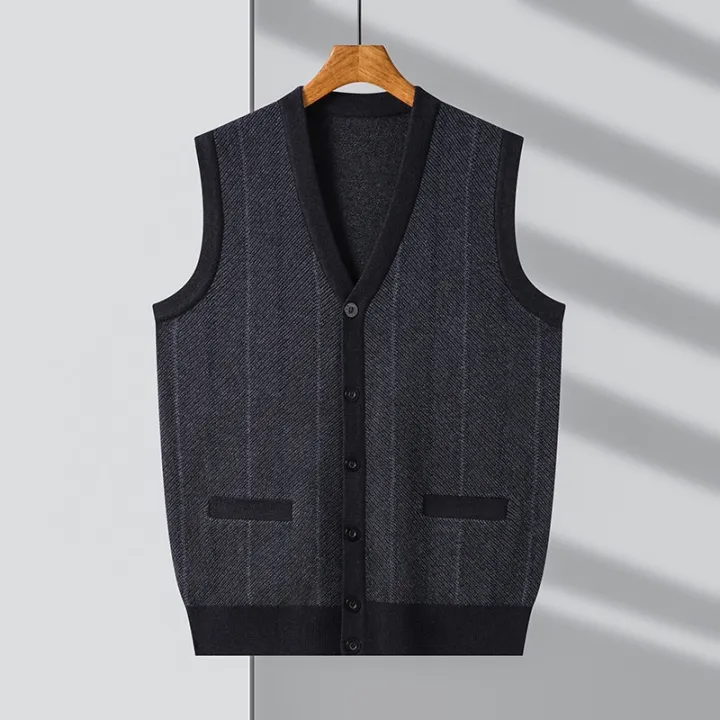 Autumn%20and%20Winter%20Men's%20New%20Vest%20Thickened%20Vertical%20Stripes%20Jacquard%20Cardigan%20Vest%20Casual%20Simple%20Men's%20Knitted%20Vest%20-%20Image%203