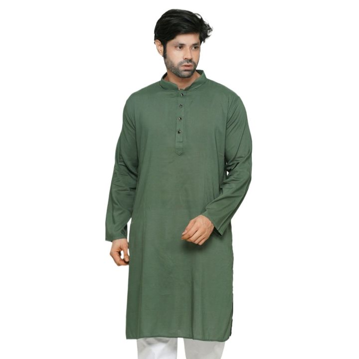 Exclusive olive colour panjabi For Men | Olive cotton semi long panjabi Men | low price panjabi collection for men new collection 2024