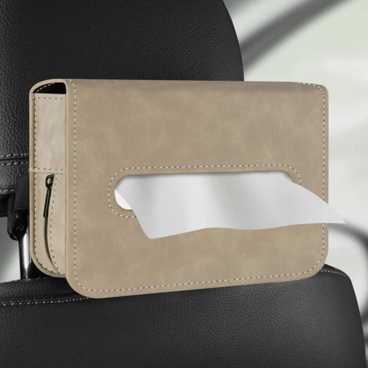 Car Headrest Tissue Holder (BEIGE) Car Tissue Box Car cilling Tissue Box, Organizer Multi-functional Armrest Storage Box Automotive Interior