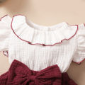 DSstyles Girls Princess Dress Summer Flying Sleeves Ruffled Dress With Bowknot Headband For Birthday Christmas Party.