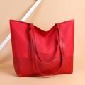 Cross-border new women's tote bag 2021 Korean version large-capacity shoulder bag, Oxford cloth spliced soft leather handbag.