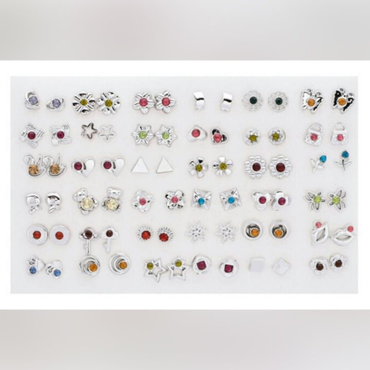 36 Pairs/ 72 Pieces Set Fashion Bow Snowflake Cat Stud Earrings Set Handmade Cartoon Earrings For Women Girls Children Jewelry Gift