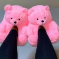 Hot Women Charmingly Naive Plush Warm Cotton Slippers Lovers Leisure House Furry Teddy Bear Slides Cartoon Creative Flip Flops. 