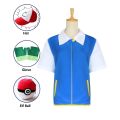 Pokemon Cosplay Anime Ash Ketchum Clothes Men Blue Jacket Costume Boys Girls Cosplay for Party Trainer Pokemon Cap Gloves Set.