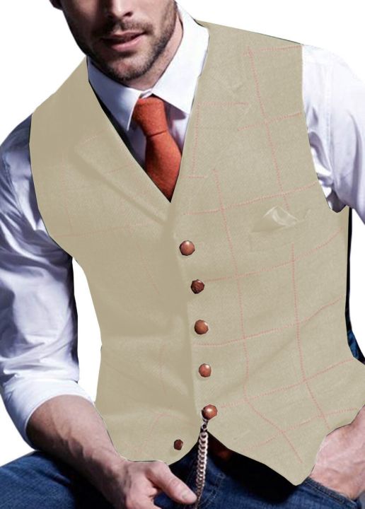 Mens%20Business%20Formal%20Dress%20Suit%20Vest%20Slim%20Fit%20Plaid%20V-neck%20Casual%20Waistcoat%20Wedding%20For%20Tuxedo%20Men%20Vest%20-%20Image%204