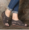 Women's Hollow Velcro Large Size Soft Bottom Wedge Heel Sandals.