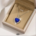 Titanic Heart Of Ocean Blue Crystal Love Heart Necklace for Women. 