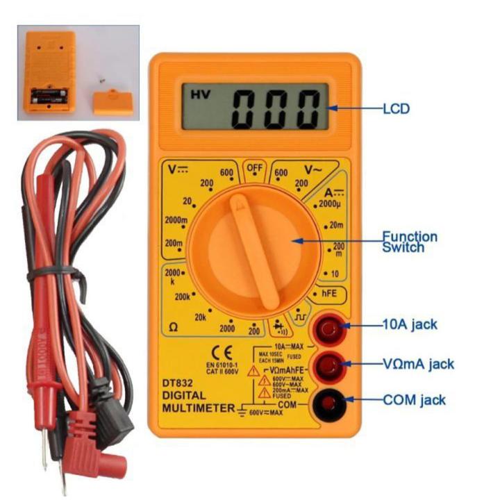 Dt830D Dt-830D 830D Mini Digital Multimeters Voltmeter Voltage Ammeter Ampere Ohm Meter Test Probe Dc Ac Lcd Display Ac 750V Dc 1000V Buzzer Overload Protection Square Wave Output Digital Multimeter