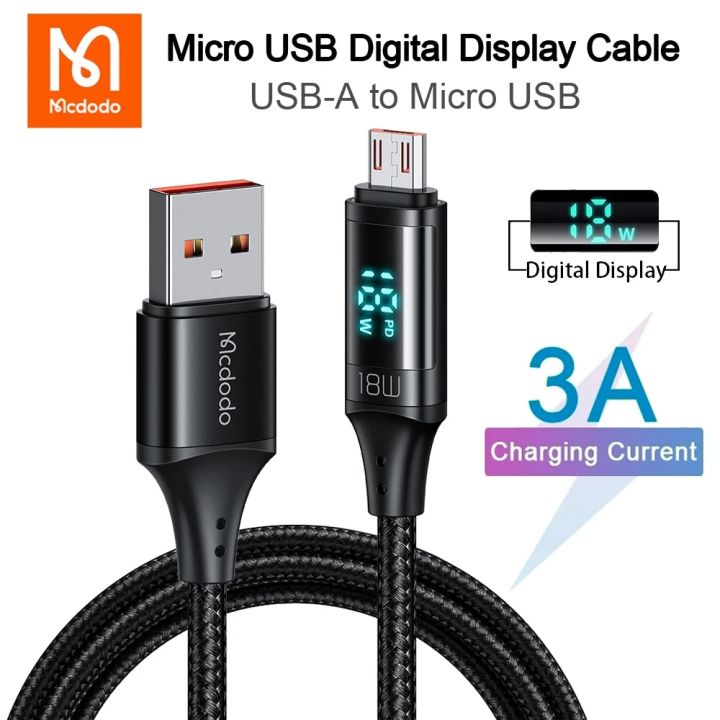 Mcdodo 18W Micro USB Cable For Huawei Samsung Xiaomi OPPO QC4.0 VOOC AFC FCP 3A Fast Charging Android Digital Display Data Cord