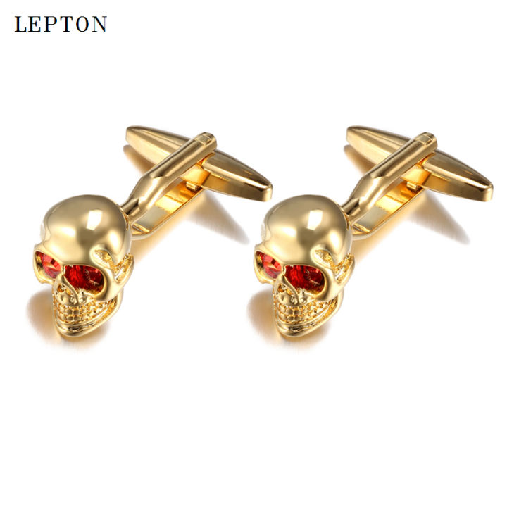 Skull Cufflinks For Mens Lepton Crystal Eyes Skeleton Head Marvel
