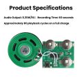 60 Second Recording Playback Board Music Module Greeting Card Refrigerator Sticker DIY with Battery Button Playback. 
