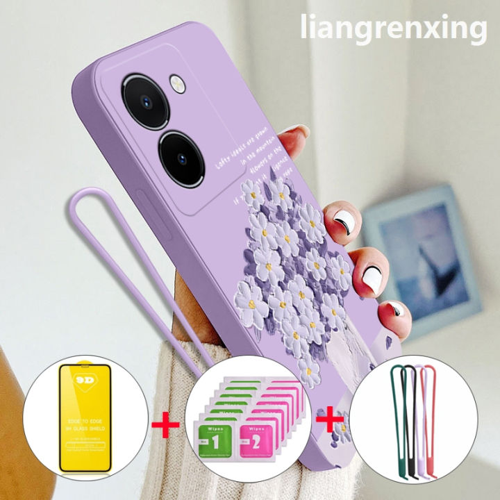 [Free tempered glass] casing Vivo Y36 4G Vivo y27s Vivo Y36 5G 2023 phone case softcase liquid silicone shockproof bumper cover new design cartoon oil painting flowers ytmyhh02